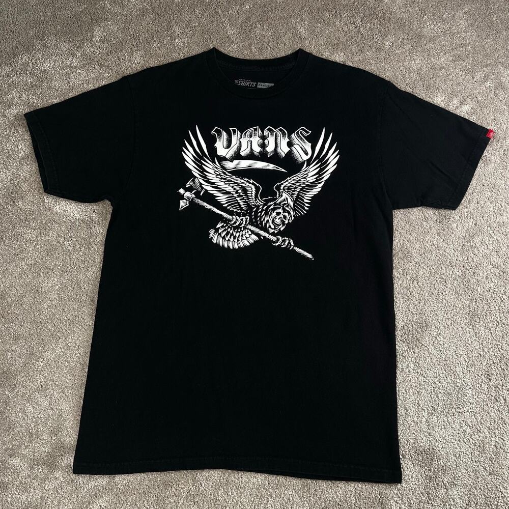 Vans Original Classic Grim Reaper Eagle Graphic T-shirt Size M Black Skate Punk
